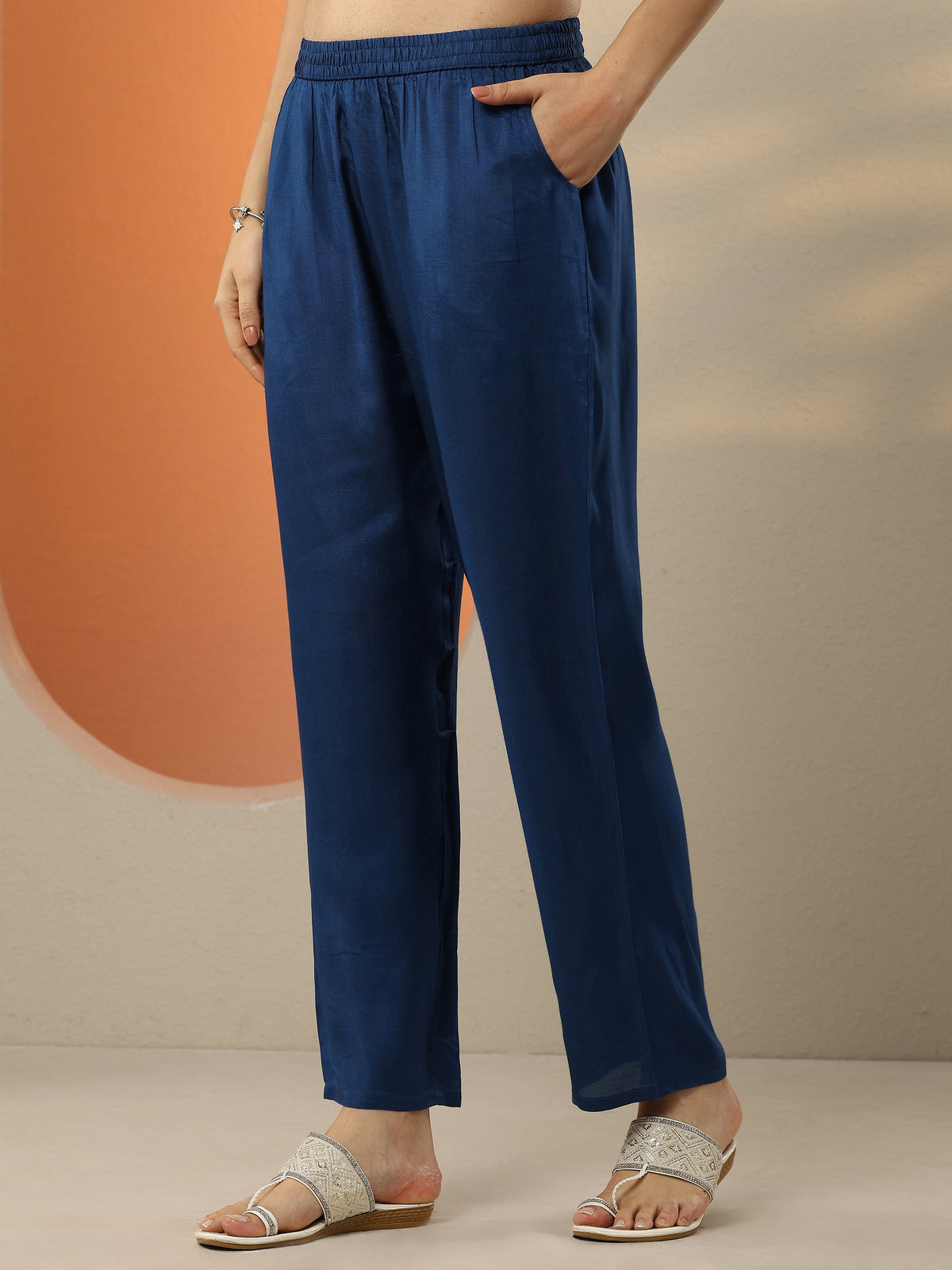 Anouk Blue Embroidered Crepe Straight Suit Set With Dupatta