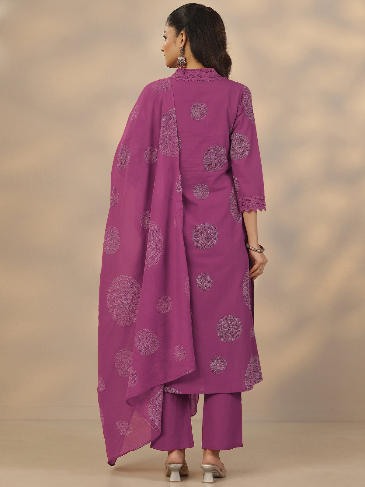 Anouk Mauve Printed Cotton Anarkali Suit Set With Dupatta
