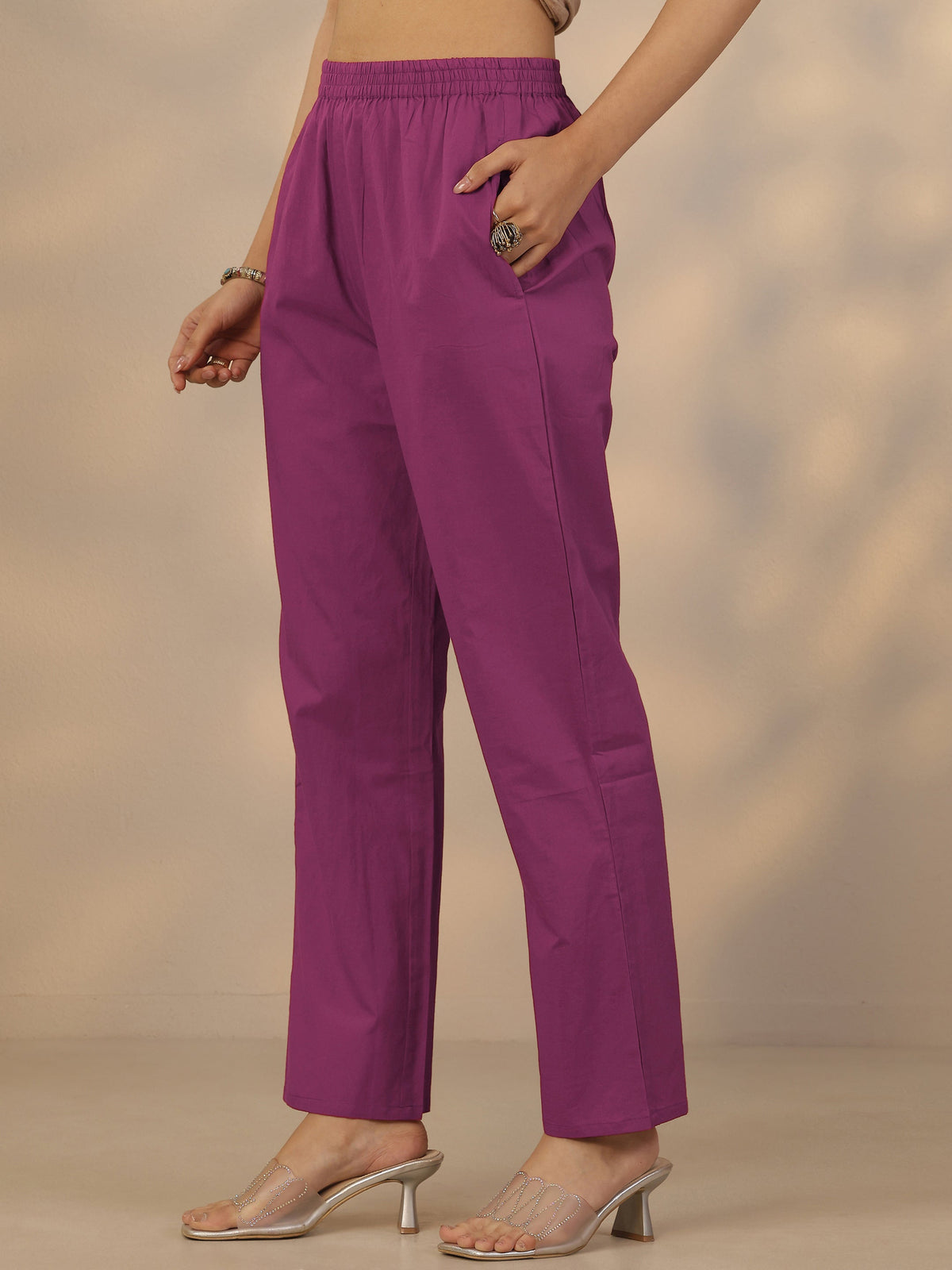 Anouk Mauve Printed Cotton Anarkali Suit Set With Dupatta