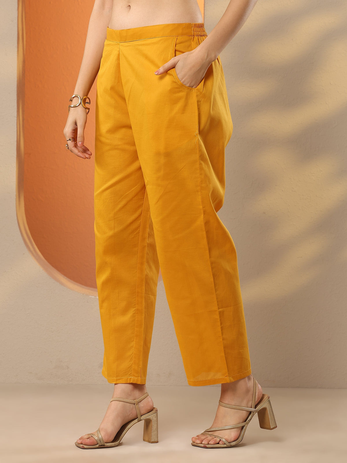Anouk Mustard Embroidered Silk Blend Straight Suit Set With Dupatta