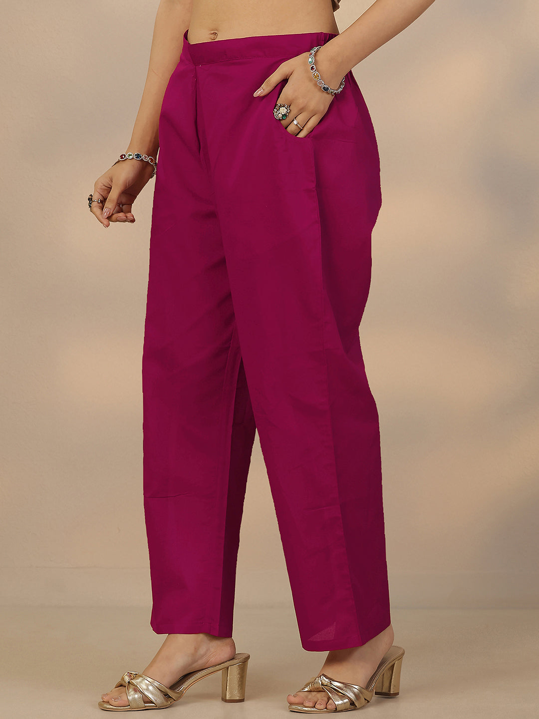 Anouk Magenta Embroidered Silk Blend Straight Suit Set With Dupatta