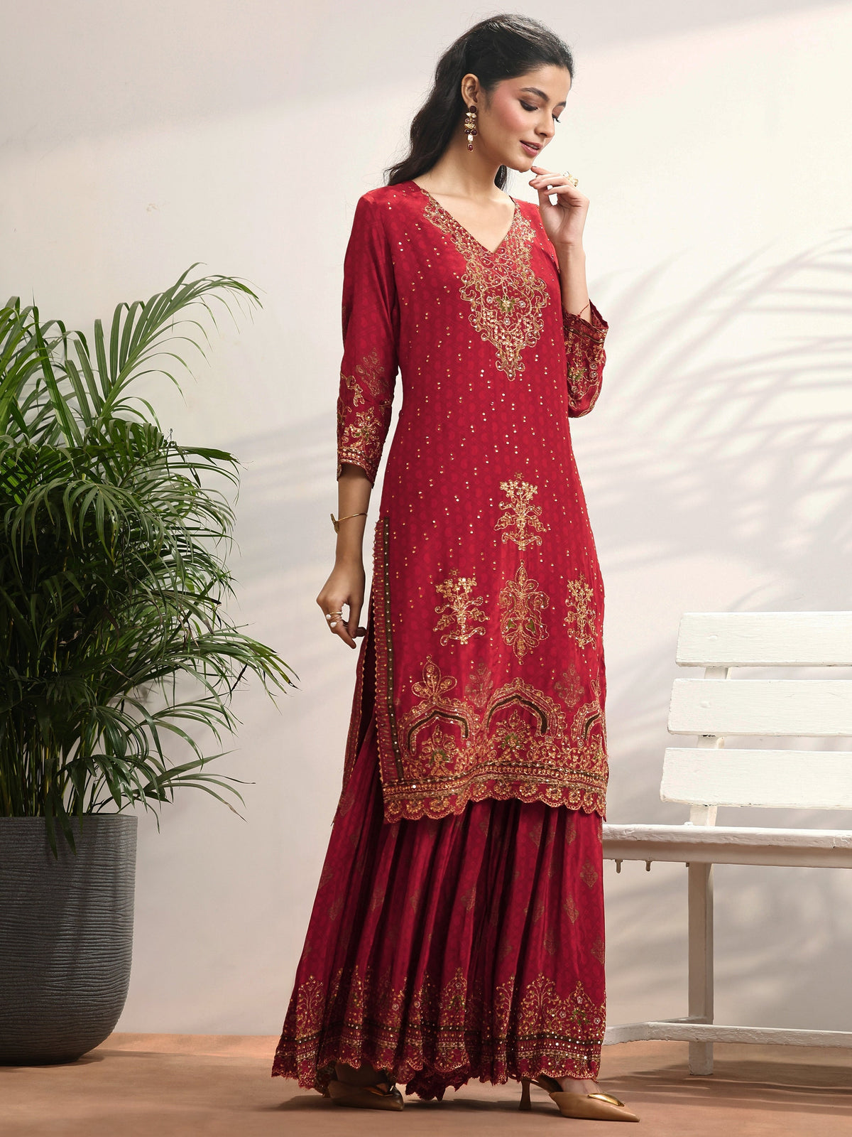 Anouk Art Red Embellished Crepe Suit Set With Dupatta