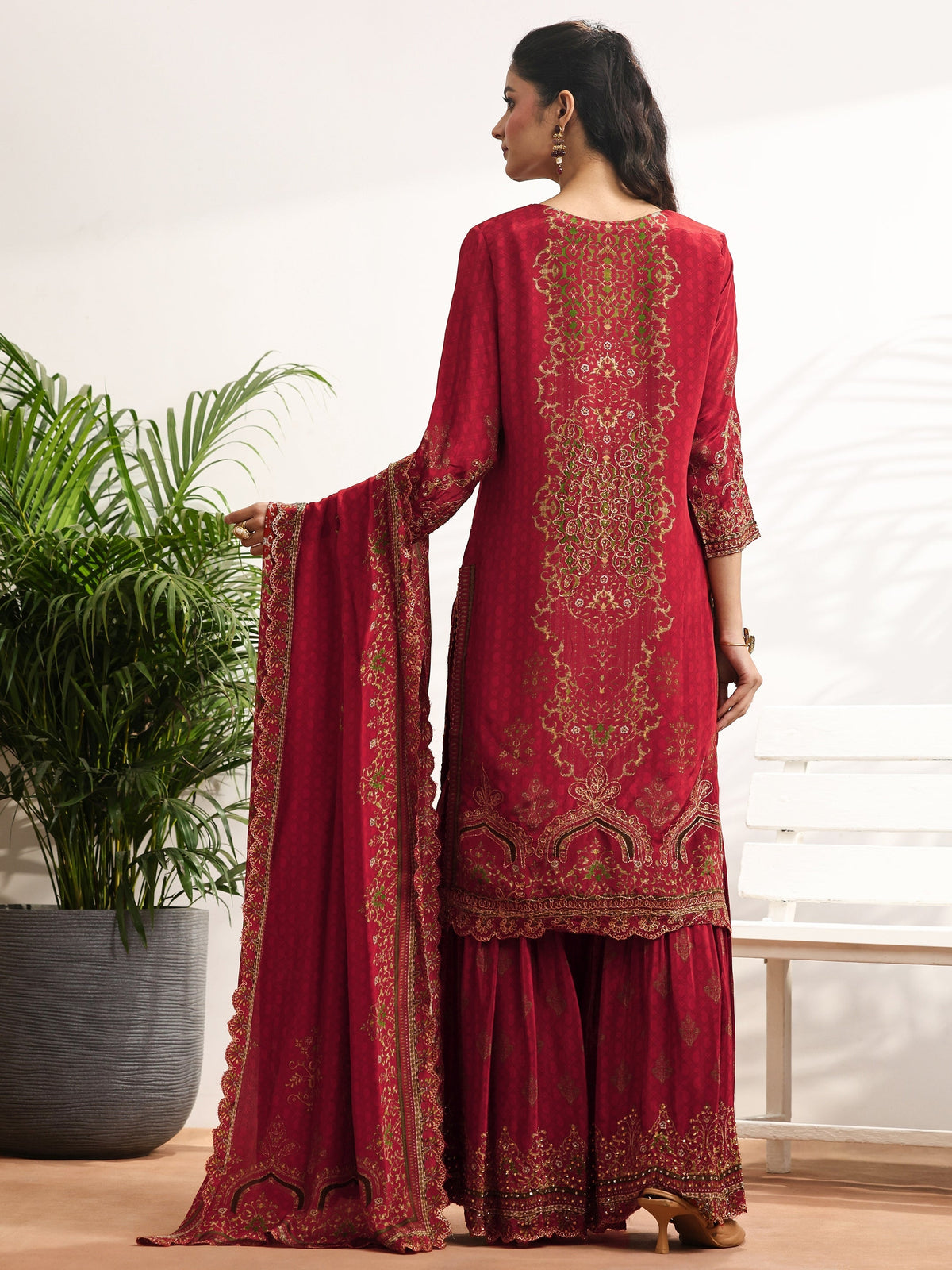 Anouk Art Red Embellished Crepe Suit Set With Dupatta