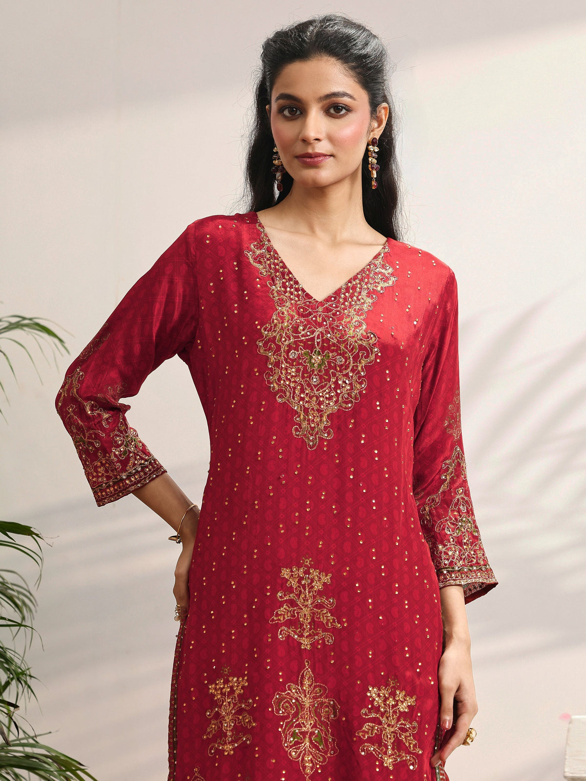 Anouk Art Red Embellished Crepe Suit Set With Dupatta