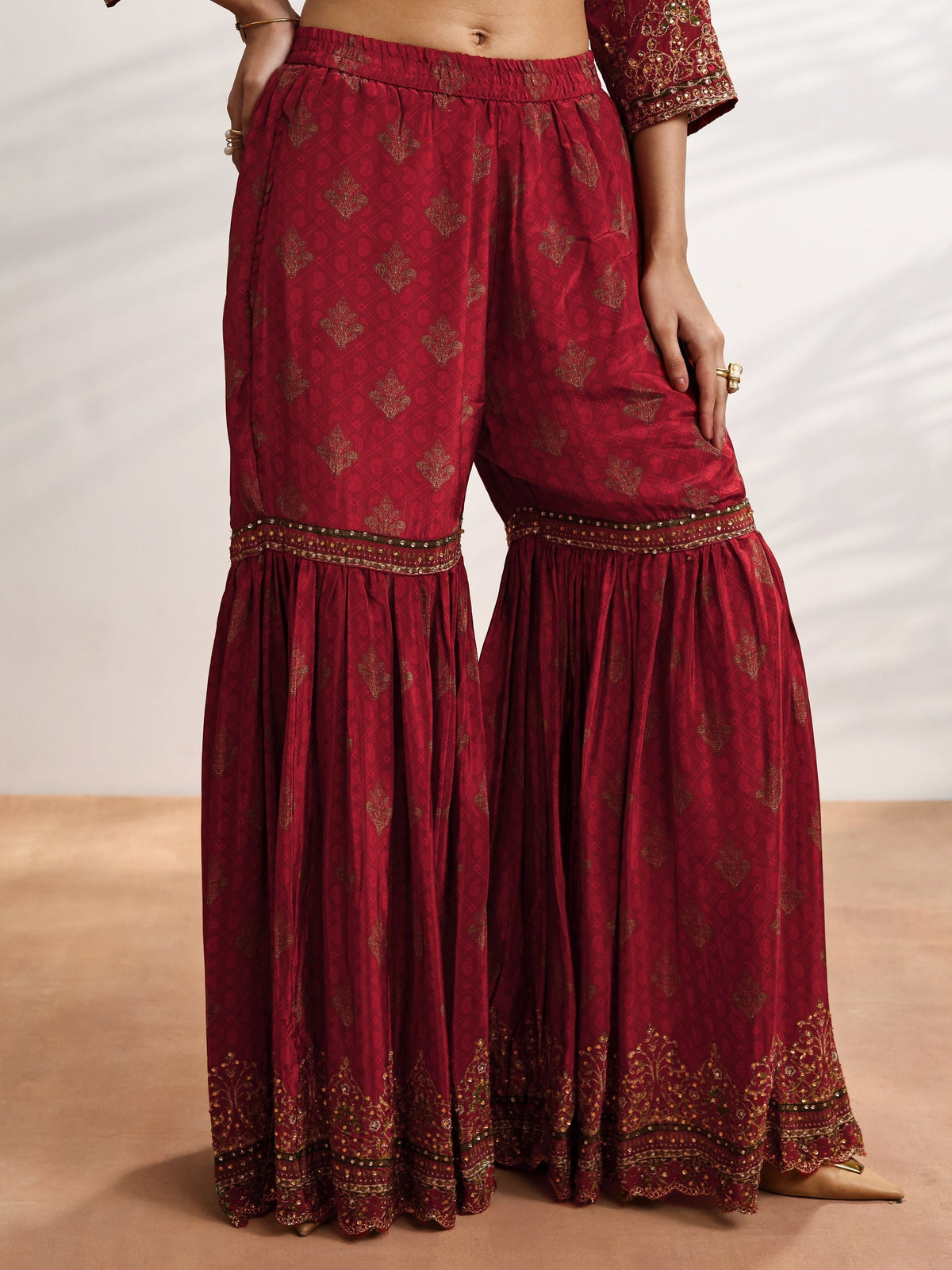 Anouk Art Red Embellished Crepe Suit Set With Dupatta