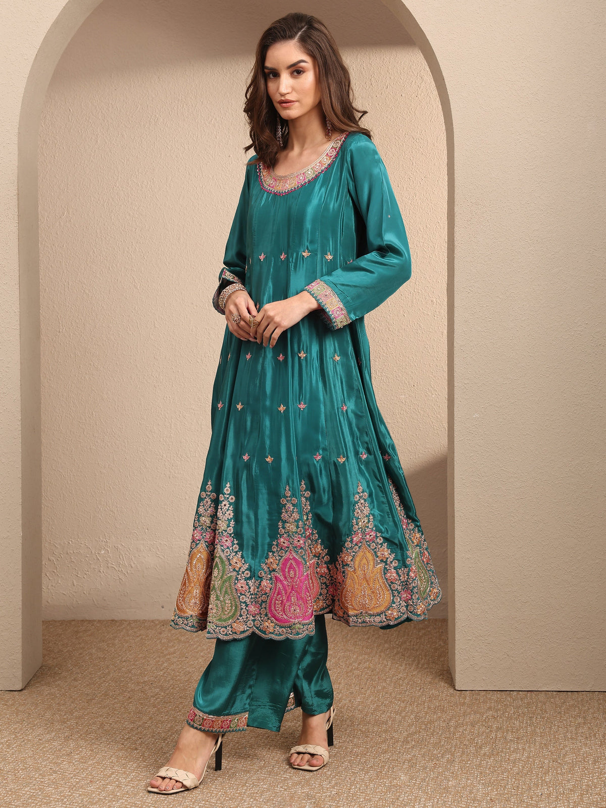 Anouk Art Blue Embroidered Crepe Anarkali Suit Set With Dupatta