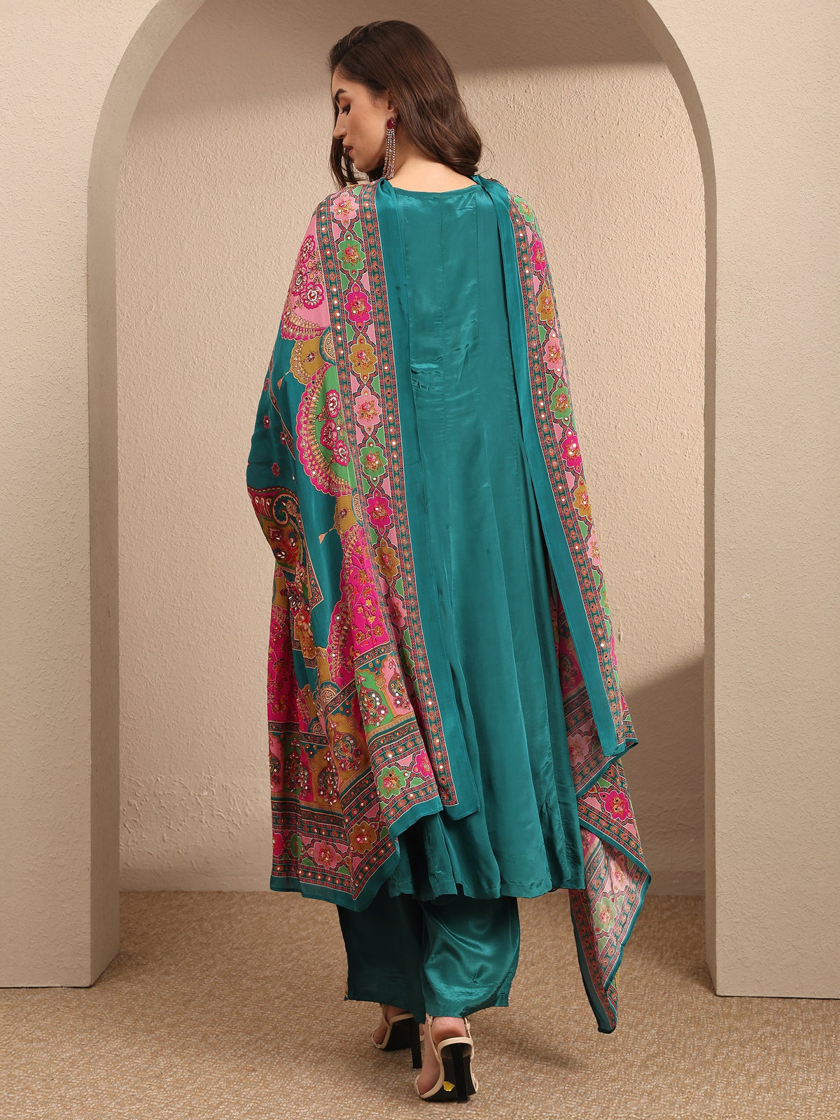 Anouk Art Blue Embroidered Crepe Anarkali Suit Set With Dupatta