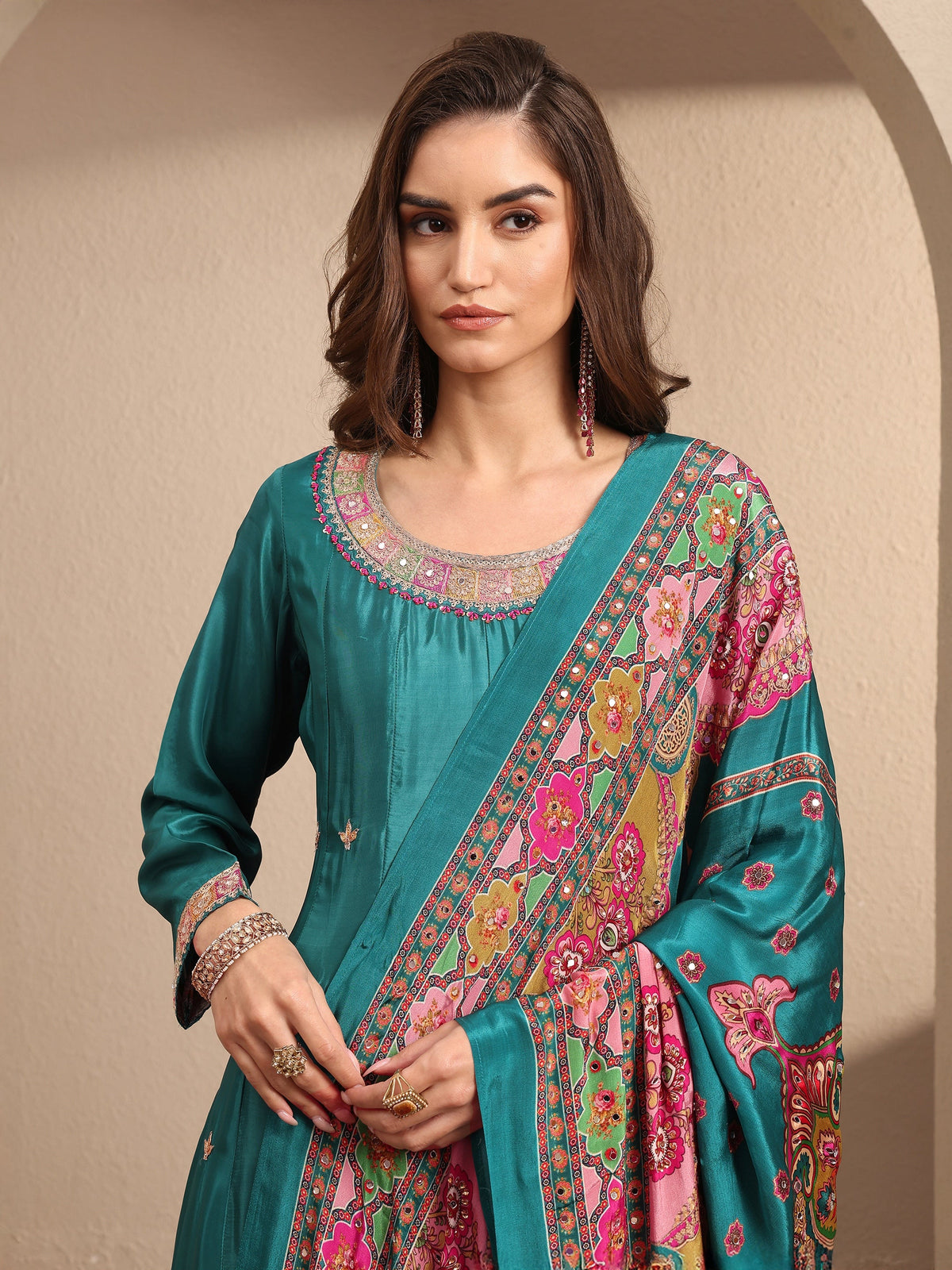 Anouk Art Blue Embroidered Crepe Anarkali Suit Set With Dupatta