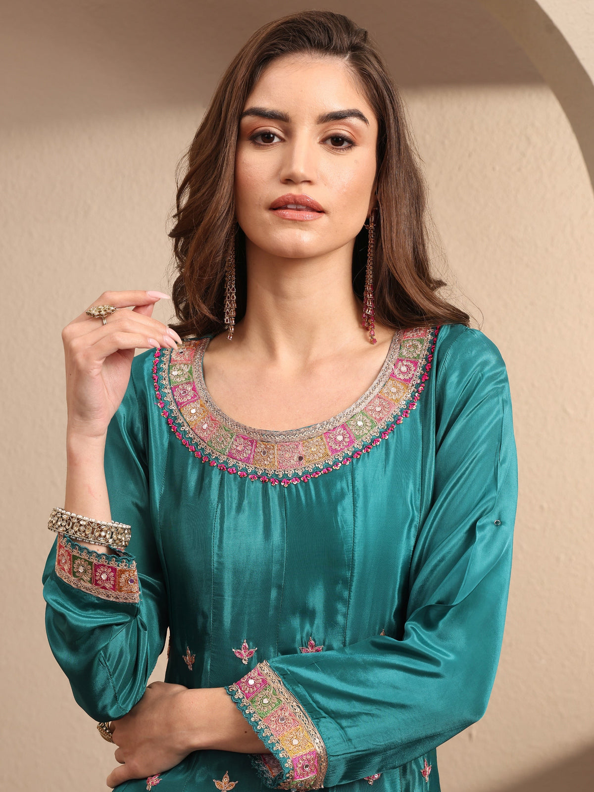 Anouk Art Blue Embroidered Crepe Anarkali Suit Set With Dupatta