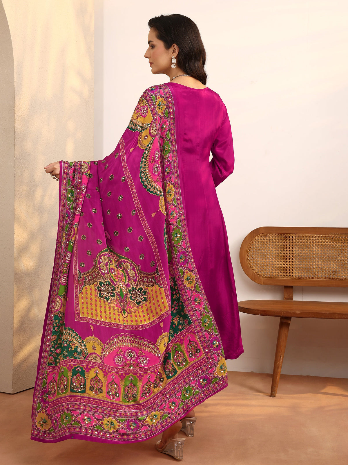 Anouk Art Pink Embroidered Crepe Anarkali Suit Set With Dupatta