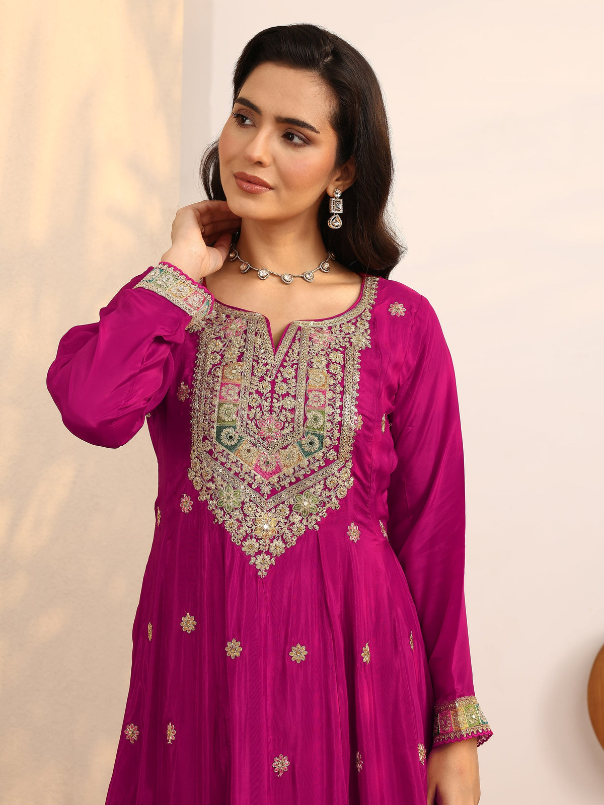 Anouk Art Pink Embroidered Crepe Anarkali Suit Set With Dupatta