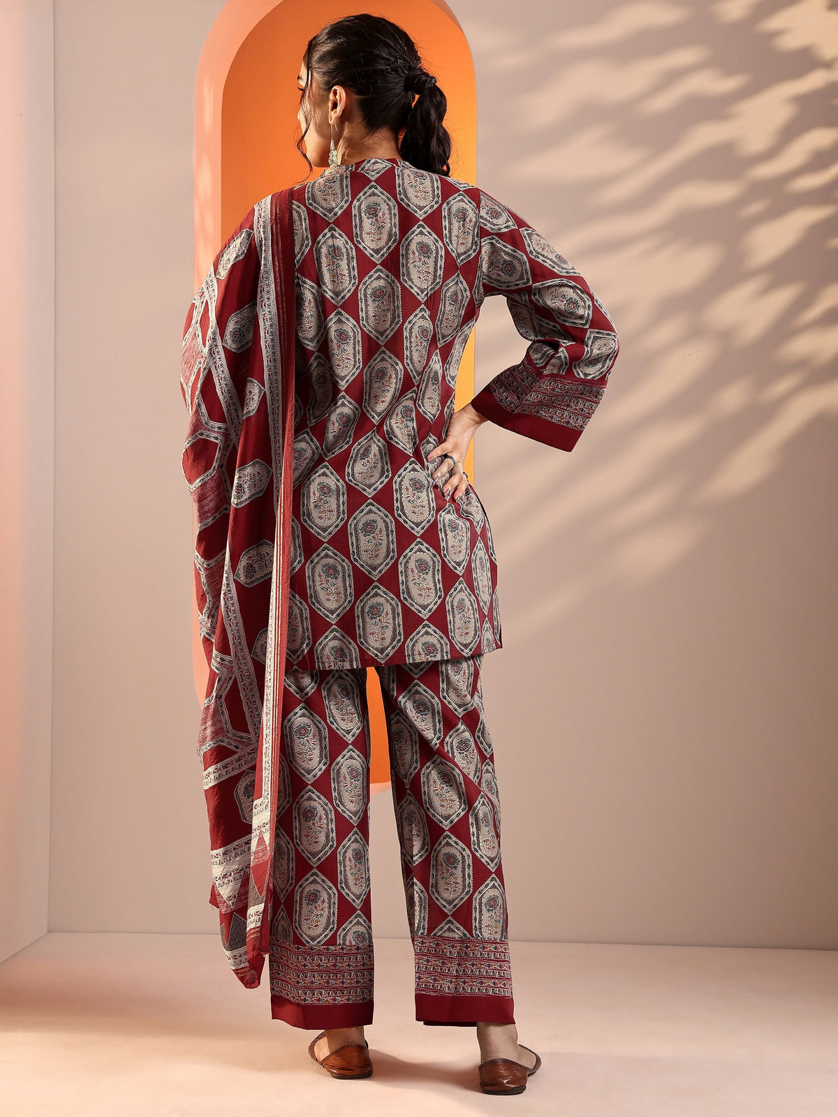 Anouk Red Embellished Silk Blend Straight Suit Set With Dupatta