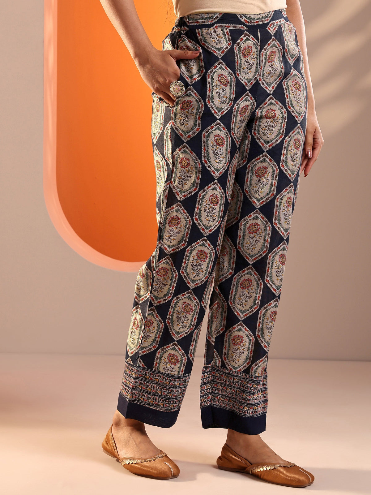 Anouk Navy Blue Embellished Silk Blend Straight Suit Set With Dupatta