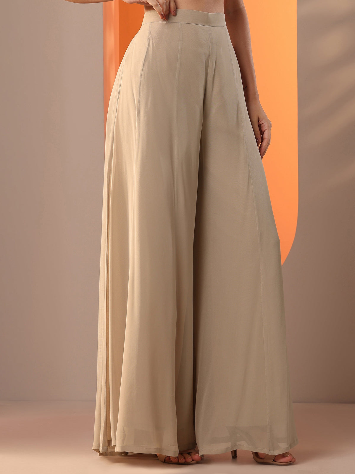 Anouk Tan Embellished Georgette Straight Suit Set With Dupatta