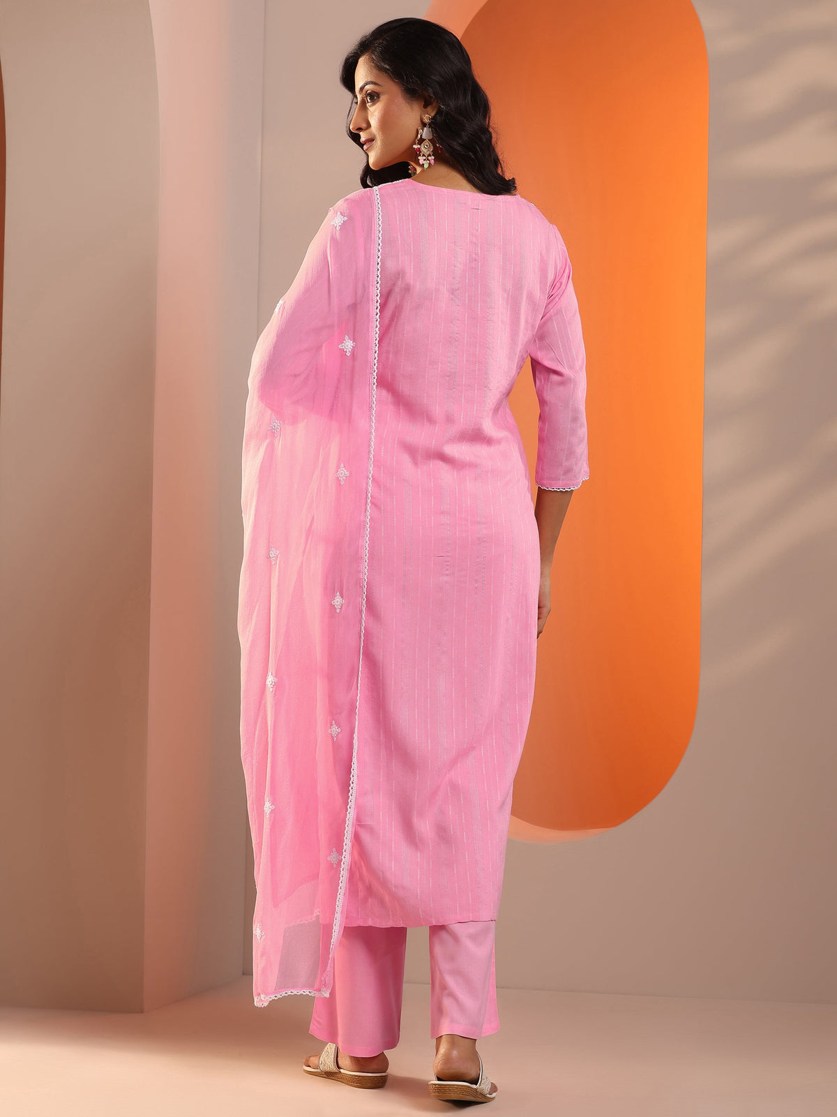 Anouk Pink Embroidered Cotton Straight Suit Set With Dupatta