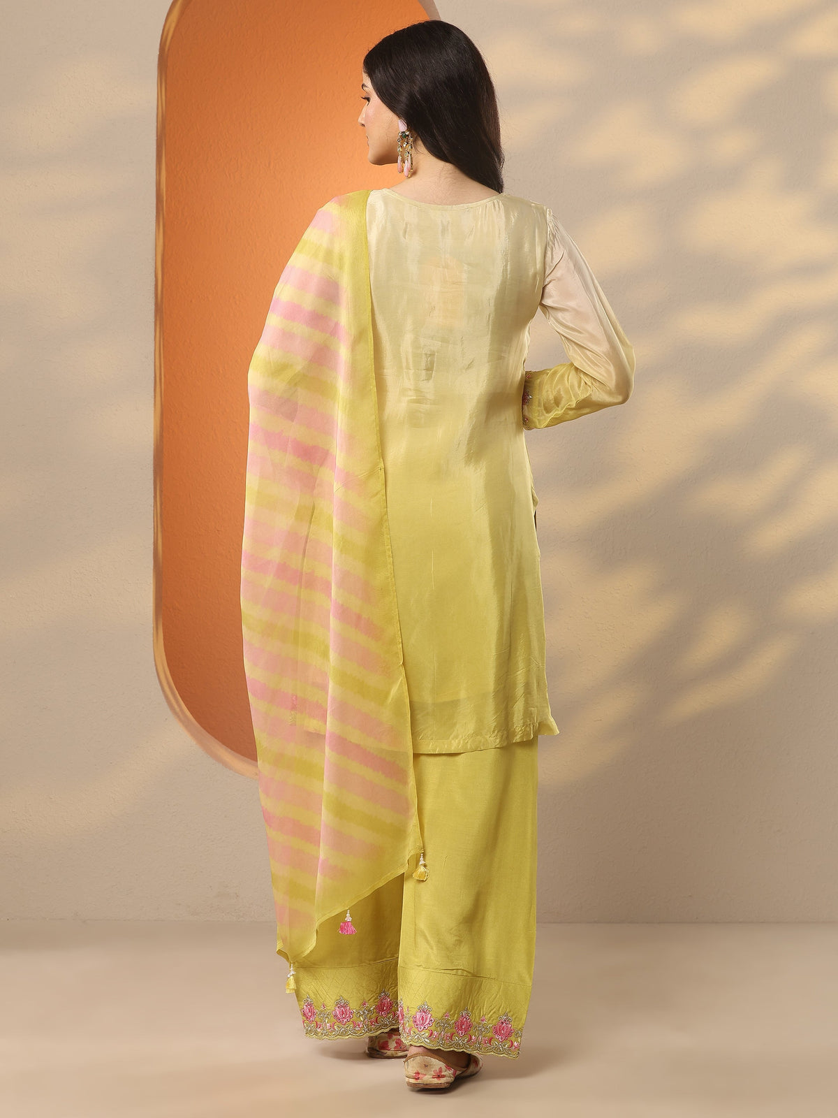 Anouk Yellow Embroidered Crepe Straight Suit Set With Dupatta