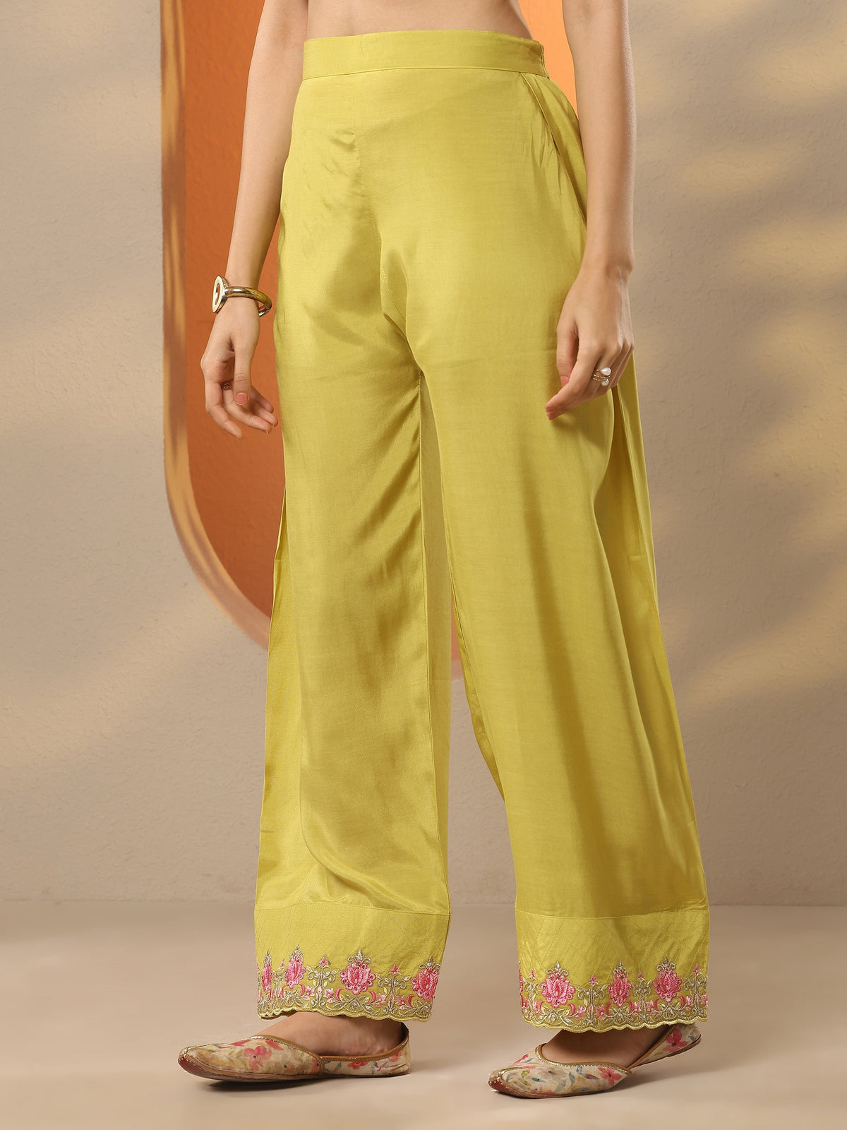 Anouk Yellow Embroidered Crepe Straight Suit Set With Dupatta