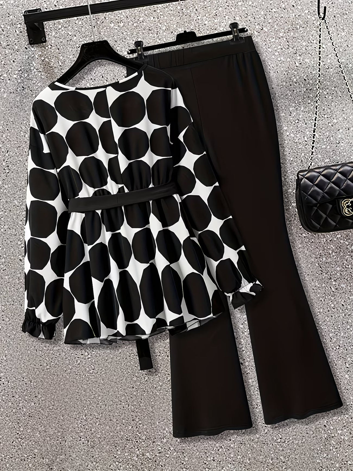 Women's Elegant Waist-Tied Top & Flared Pants Two-Piece Set