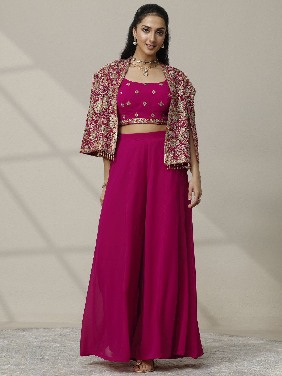 Anouk Art Pink Embroidered Silk Blend Co-Ord Set