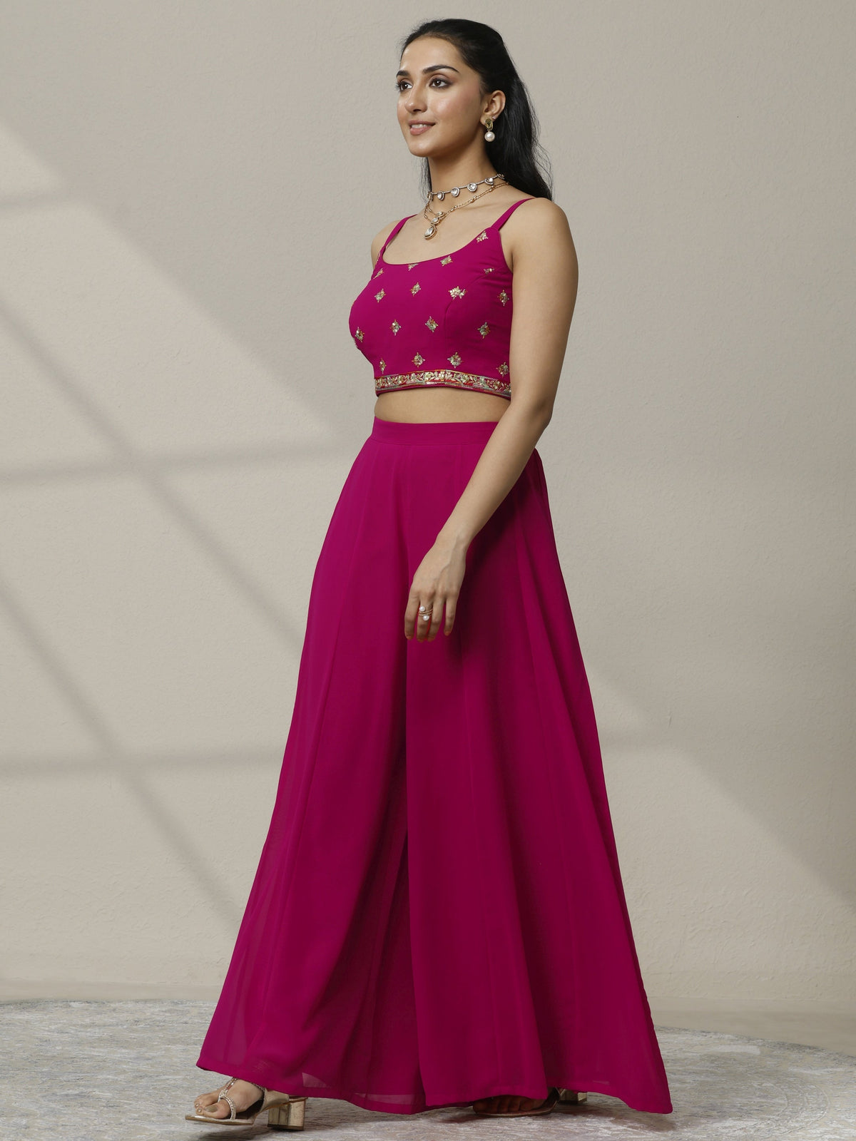 Anouk Art Pink Embroidered Silk Blend Co-Ord Set