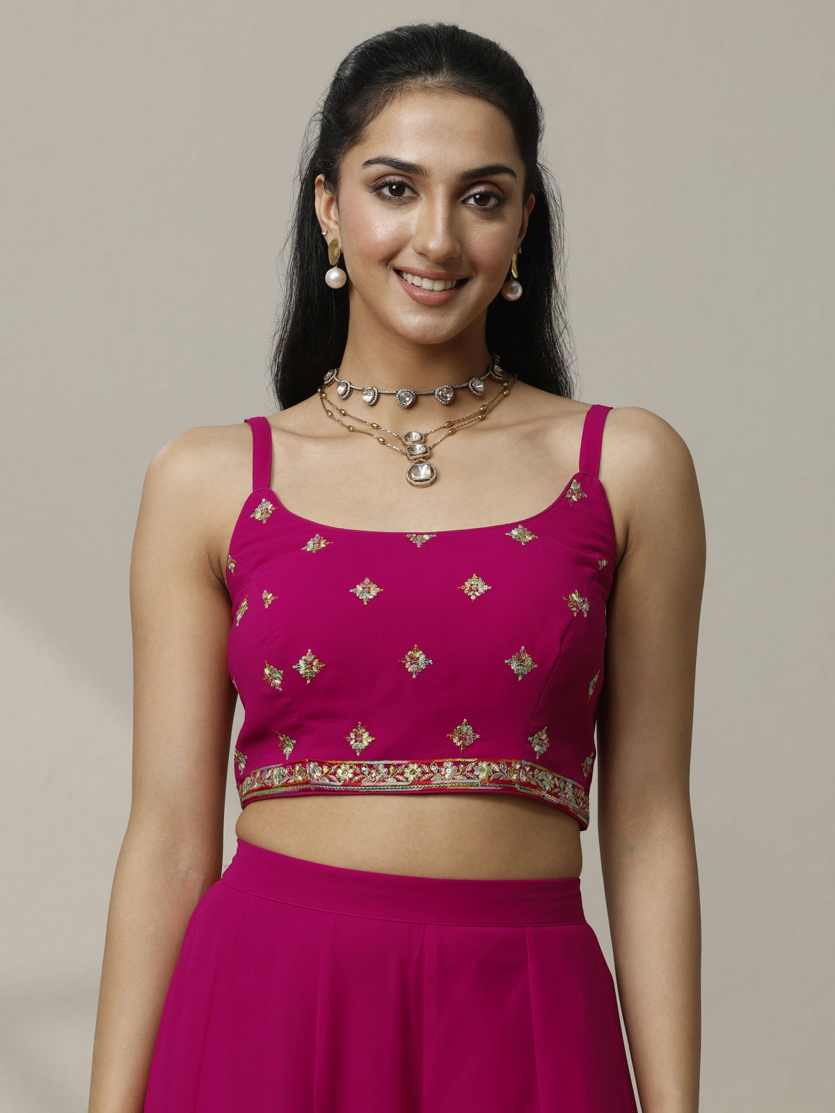 Anouk Art Pink Embroidered Silk Blend Co-Ord Set