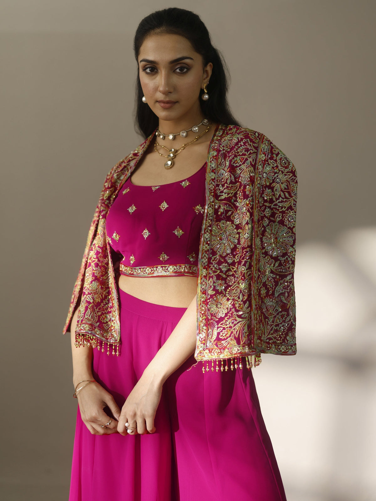 Anouk Art Pink Embroidered Silk Blend Co-Ord Set