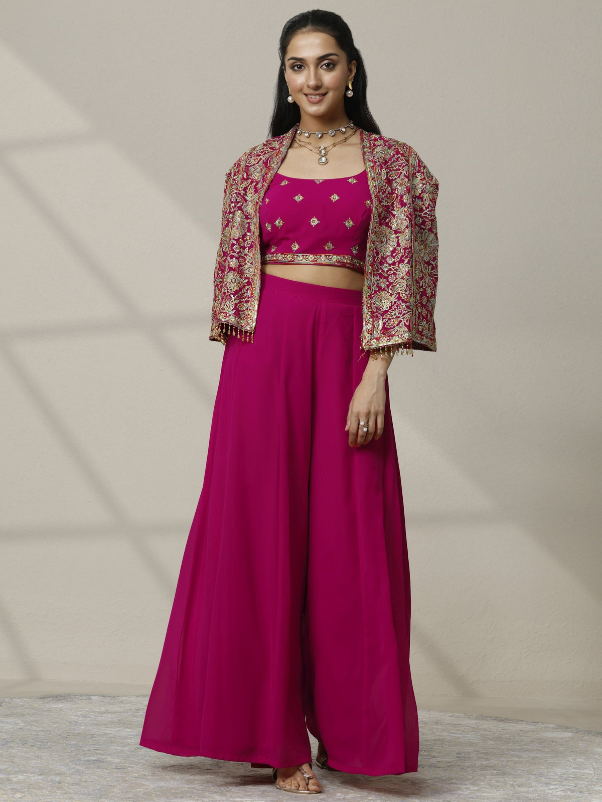 Anouk Art Pink Embroidered Silk Blend Co-Ord Set