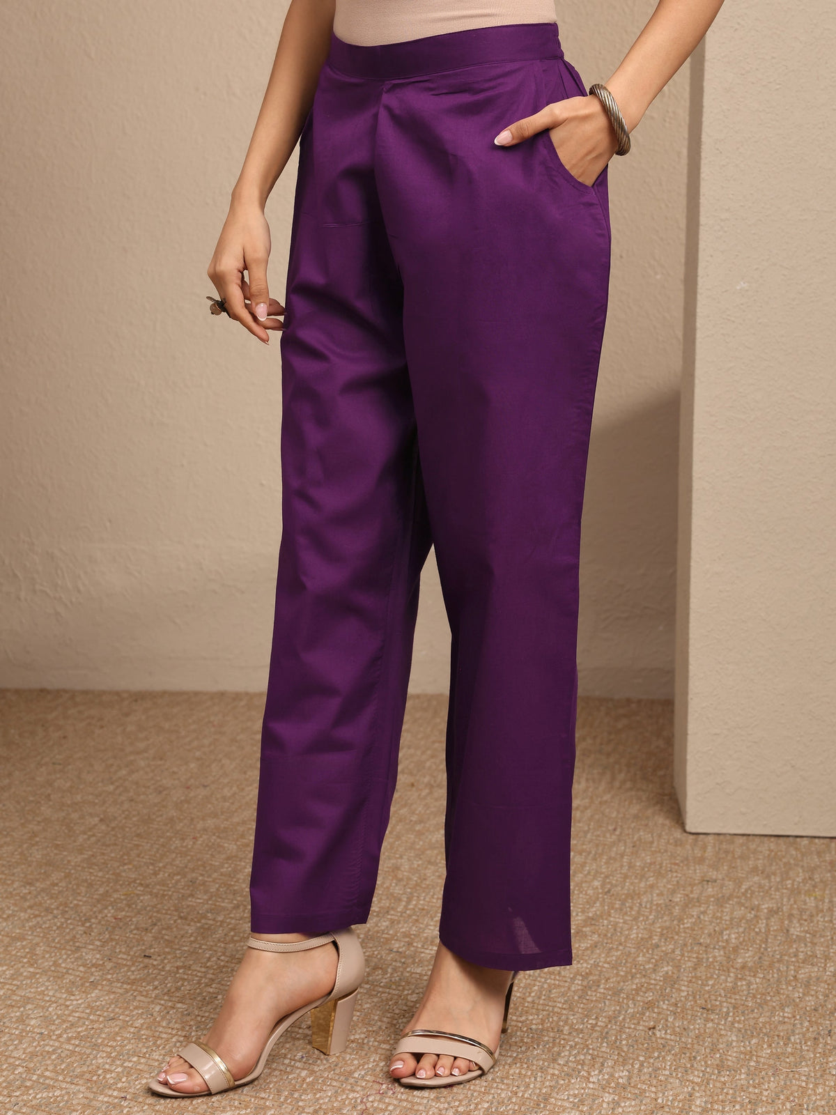 Anouk Purple Embroidered Silk Blend Straight Suit Set With Dupatta