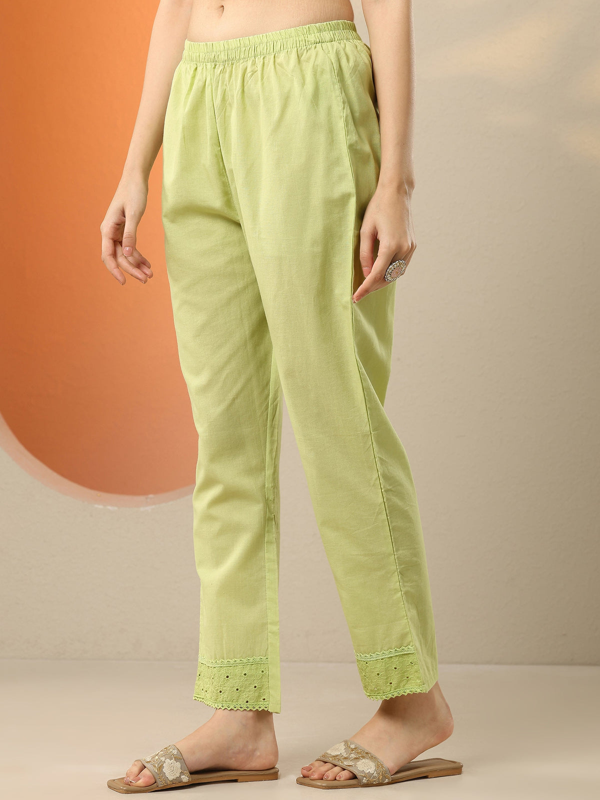 Anouk Green Embroidered Cotton Straight Suit Set With Dupatta