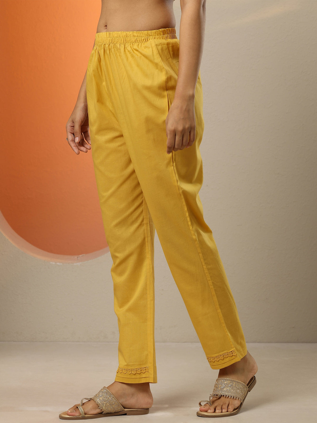 Anouk Mustard Embroidered Cotton Straight Suit Set With Dupatta