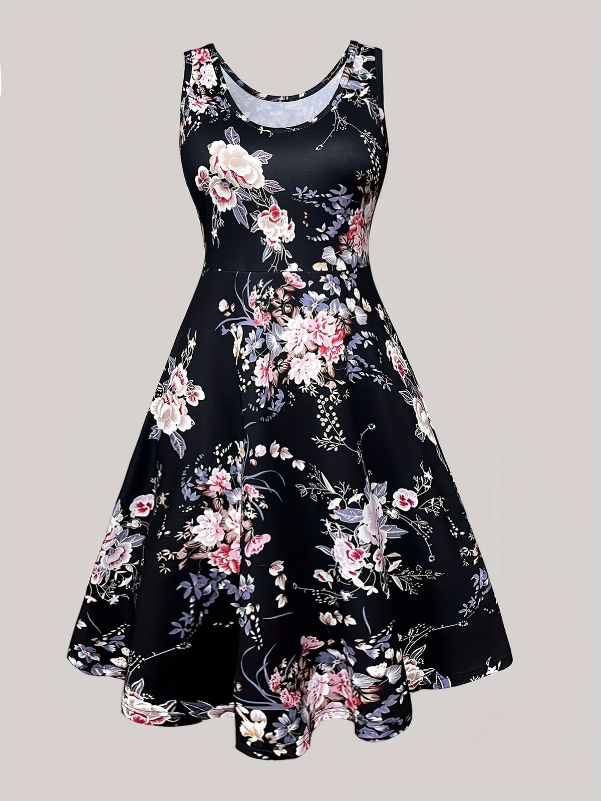 Plus Size Women Elegant Lace Coat & Printed Vest Dress 2-Piece Outfit Set