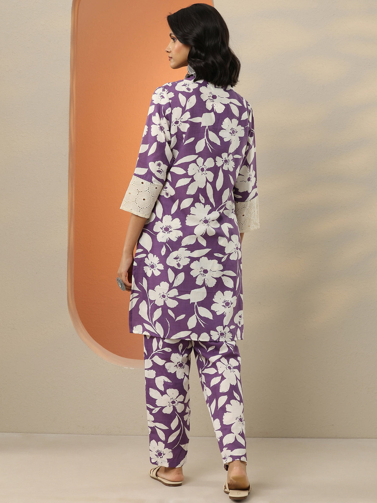 Anouk Purple Printed Cotton Blend Co-Ord Sets