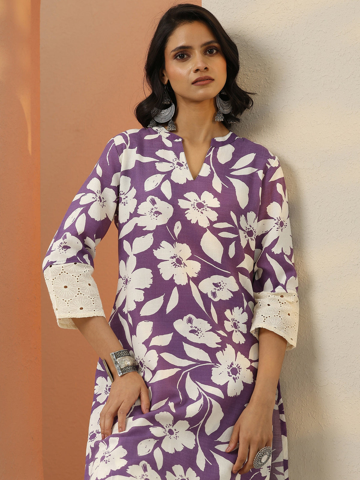 Anouk Purple Printed Cotton Blend Co-Ord Sets