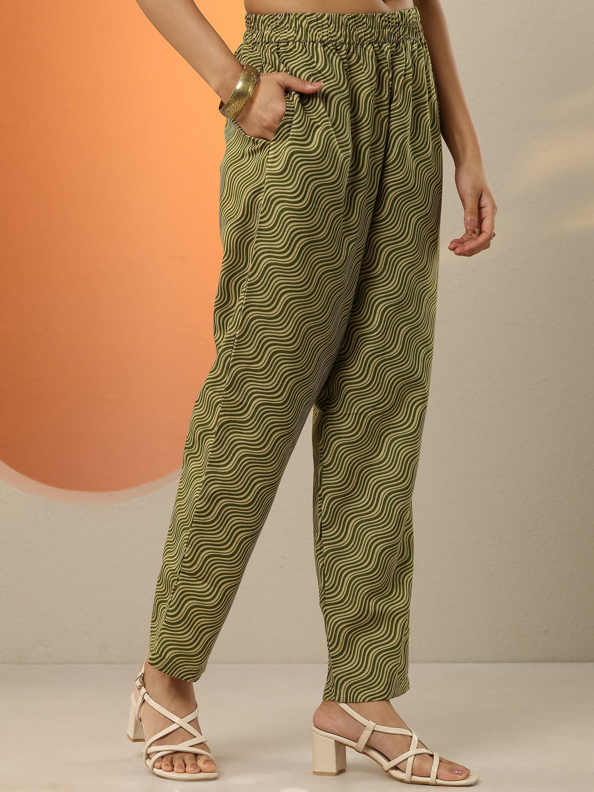 Anouk Green Printed Cotton Blend  Straight Suit Set With Dupatta