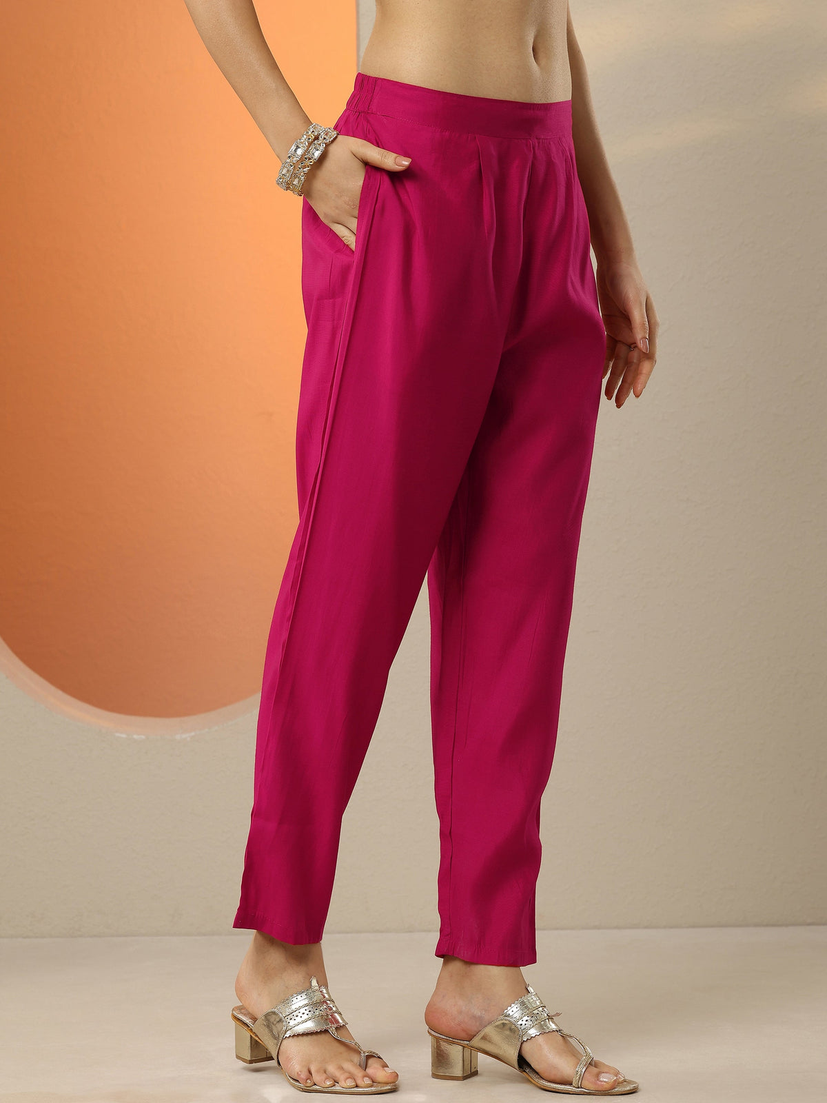 Anouk Pink Printed Silk Blend  Straight Suit Set With Dupatta