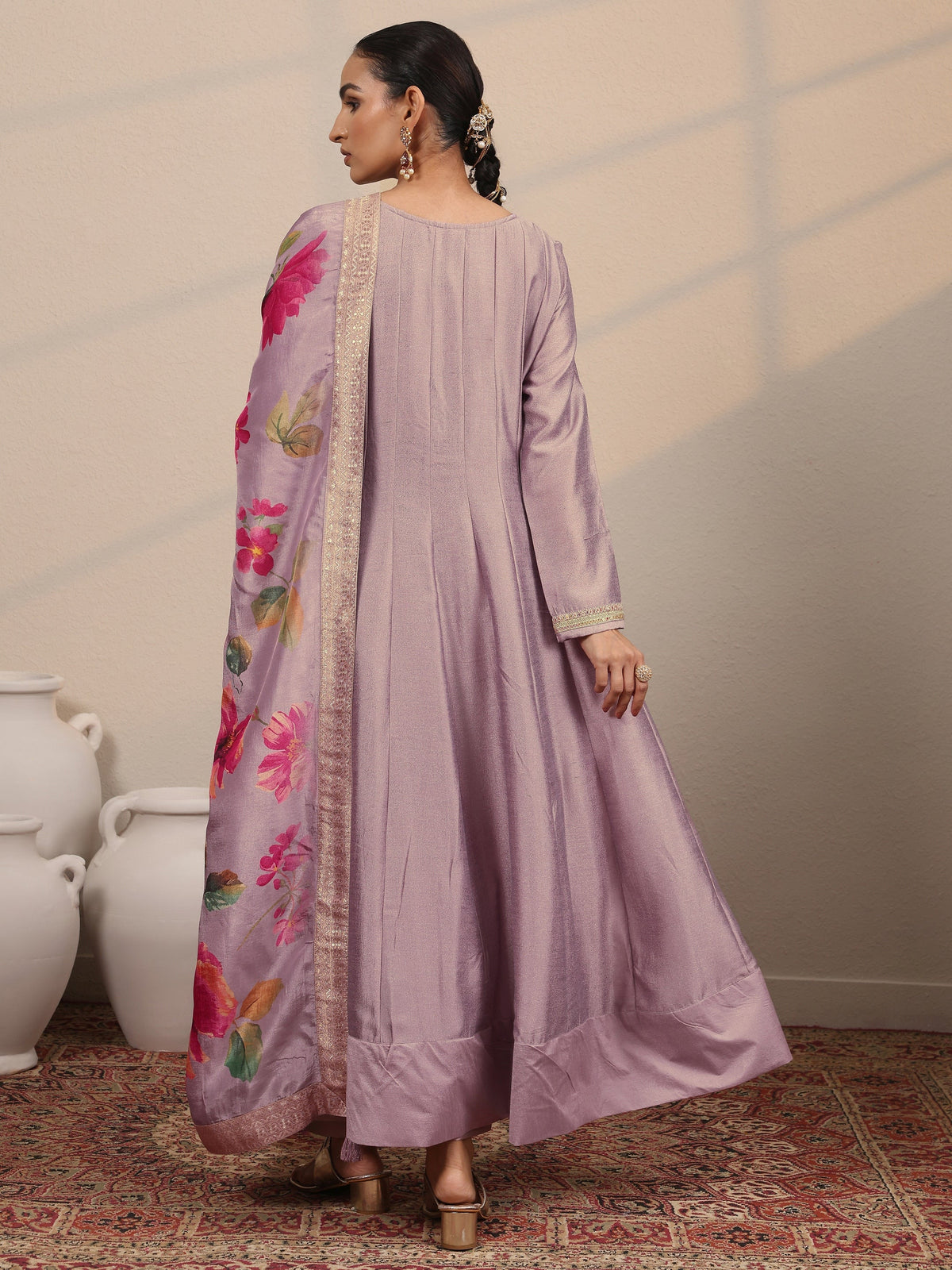 Anouk Lavender Yoke Design Silk Blend  Anarkali Suit Set With Dupatta