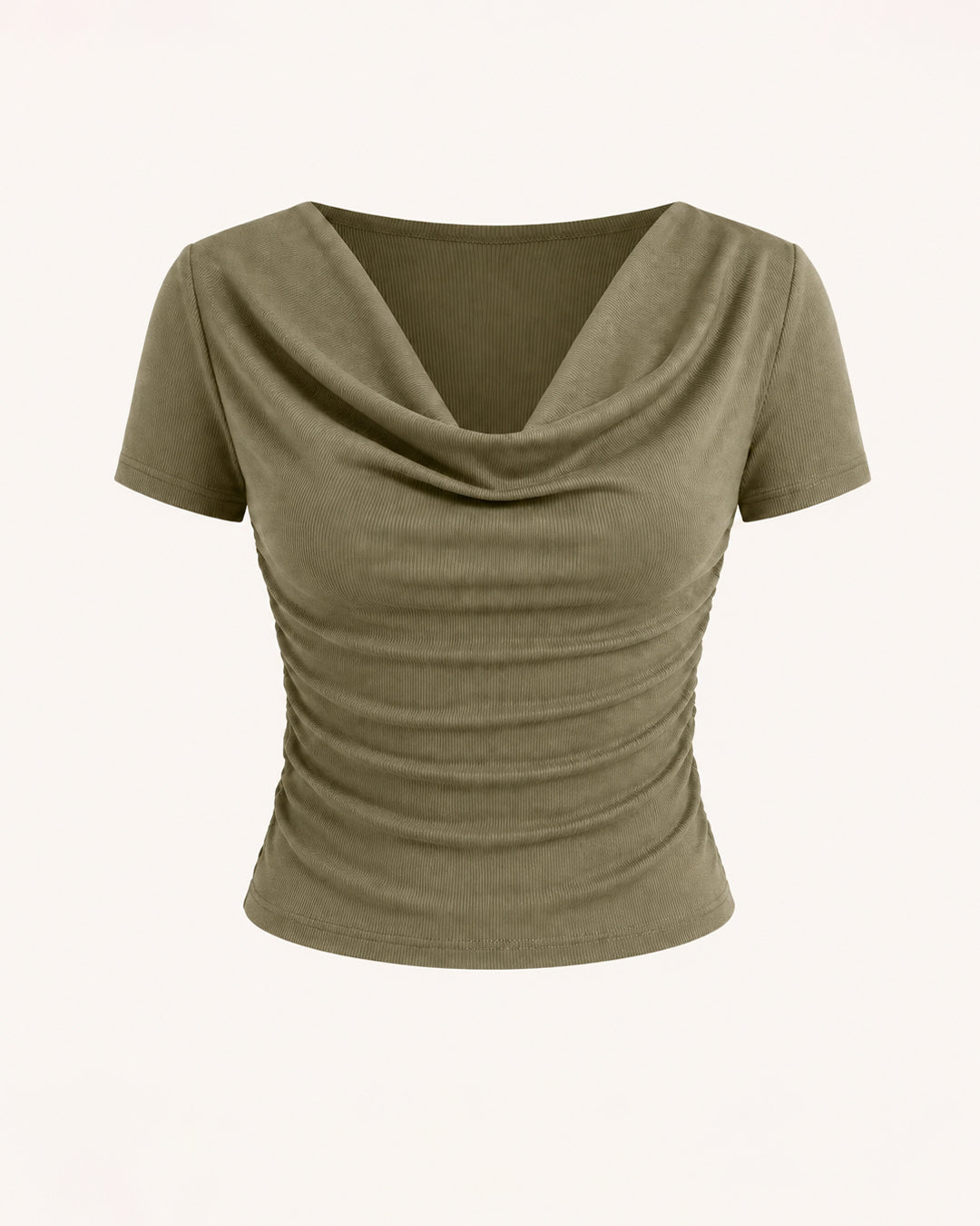 Ruched Short-Sleeve Off-The-Shoulder Top In Avocado