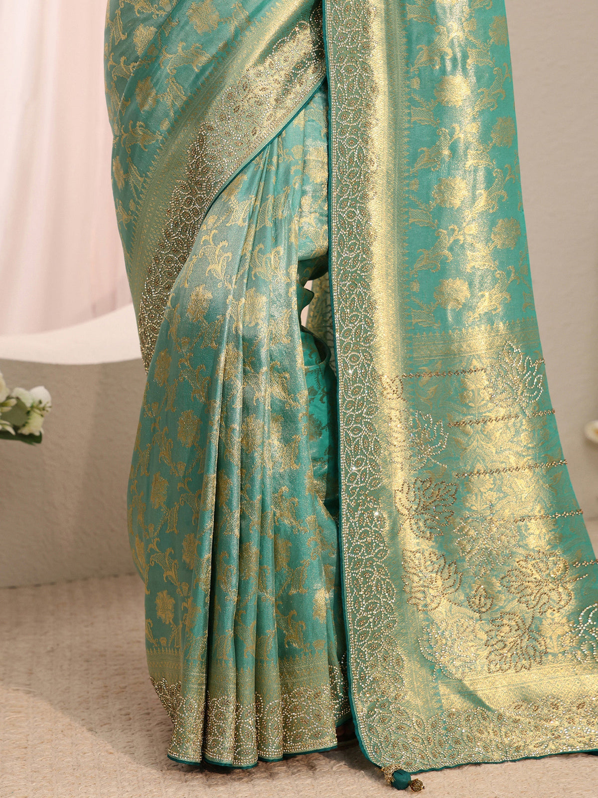 Anouk Art Blue Floral Woven Design Silk Blend Saree With Unstitched Blouse Piece