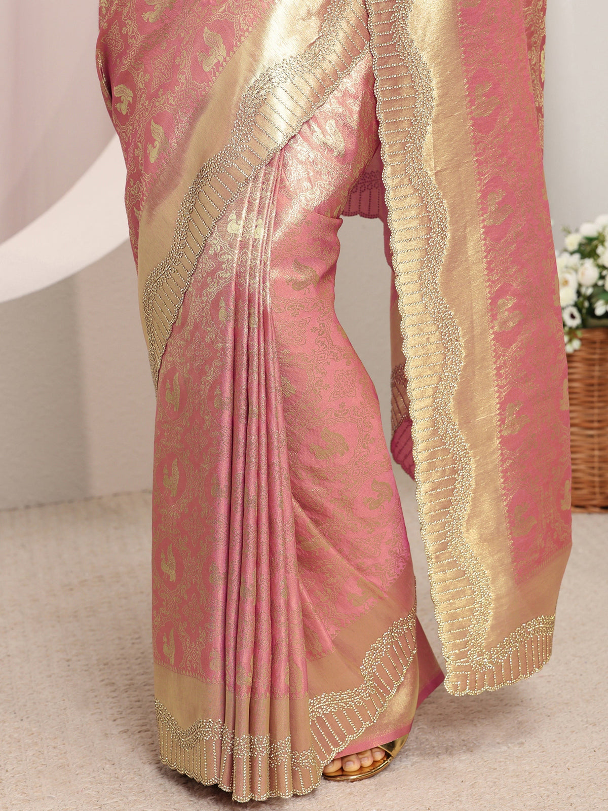 Anouk Peach Ethnic Woven Design Silk Blend Saree With Unstitched Blouse Piece