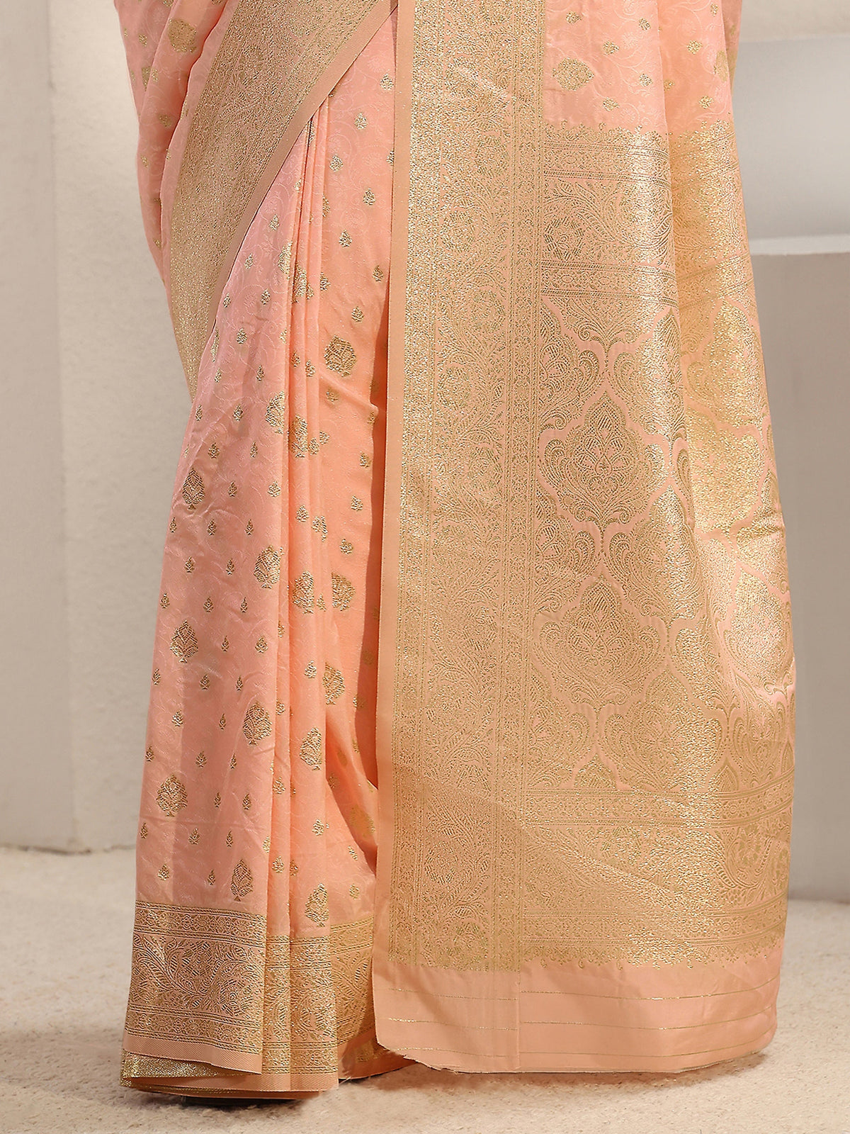 Anouk Peach Ethnic Woven Design Silk Blend Saree With Unstitched Blouse Piece