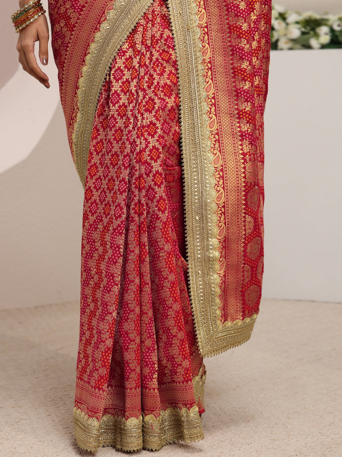 Anouk Art Red Woven Design Satin Saree With Unstitched Blouse Piece