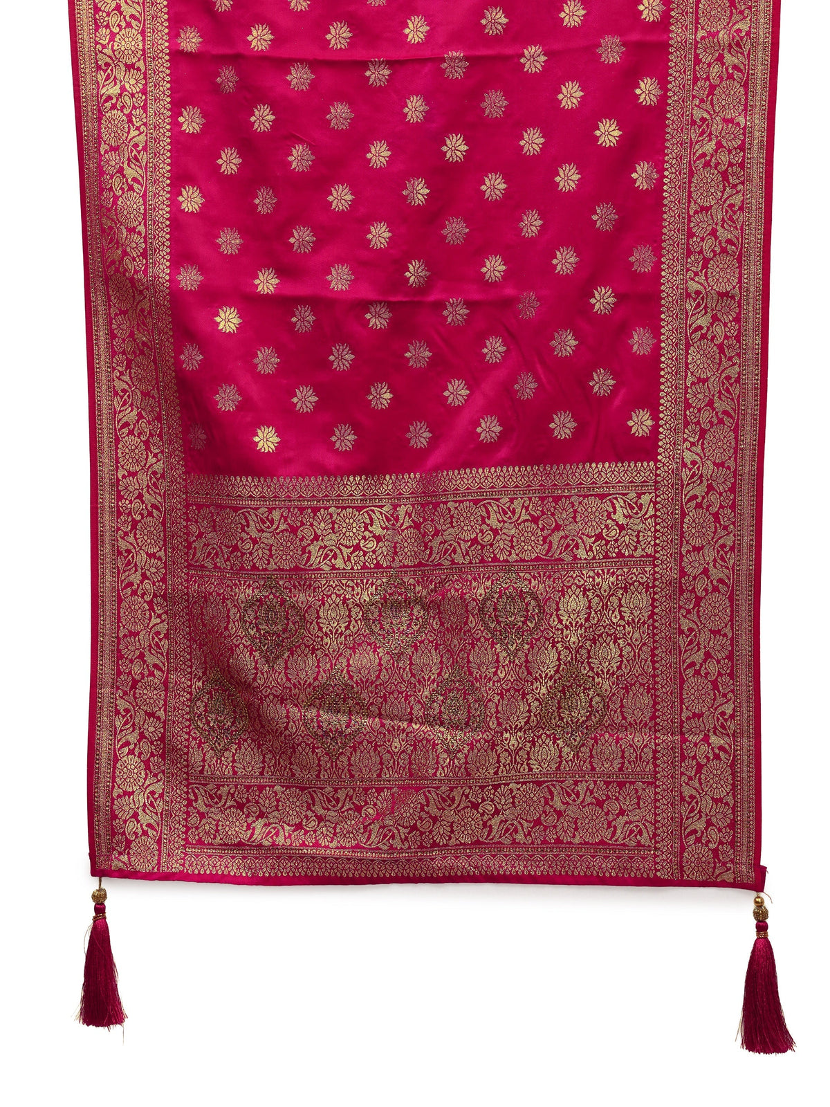 Anouk Pink Banarasi Satin Saree With Unstiched Blouse Piece And Dupatta