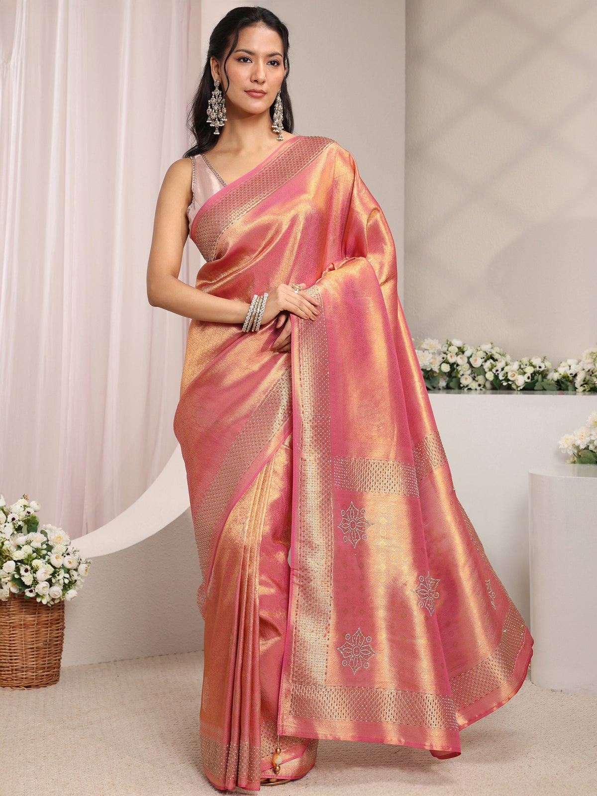 Anouk Pink Ethnic Woven Design Silk Blend Saree With Unstitched Blouse Piece