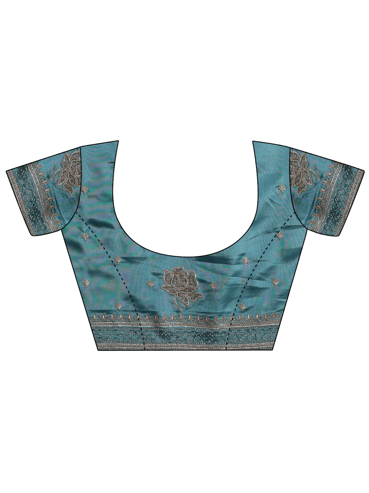 Anouk Blue Floral Embroidered Satin Saree With Unstitched Blouse Piece