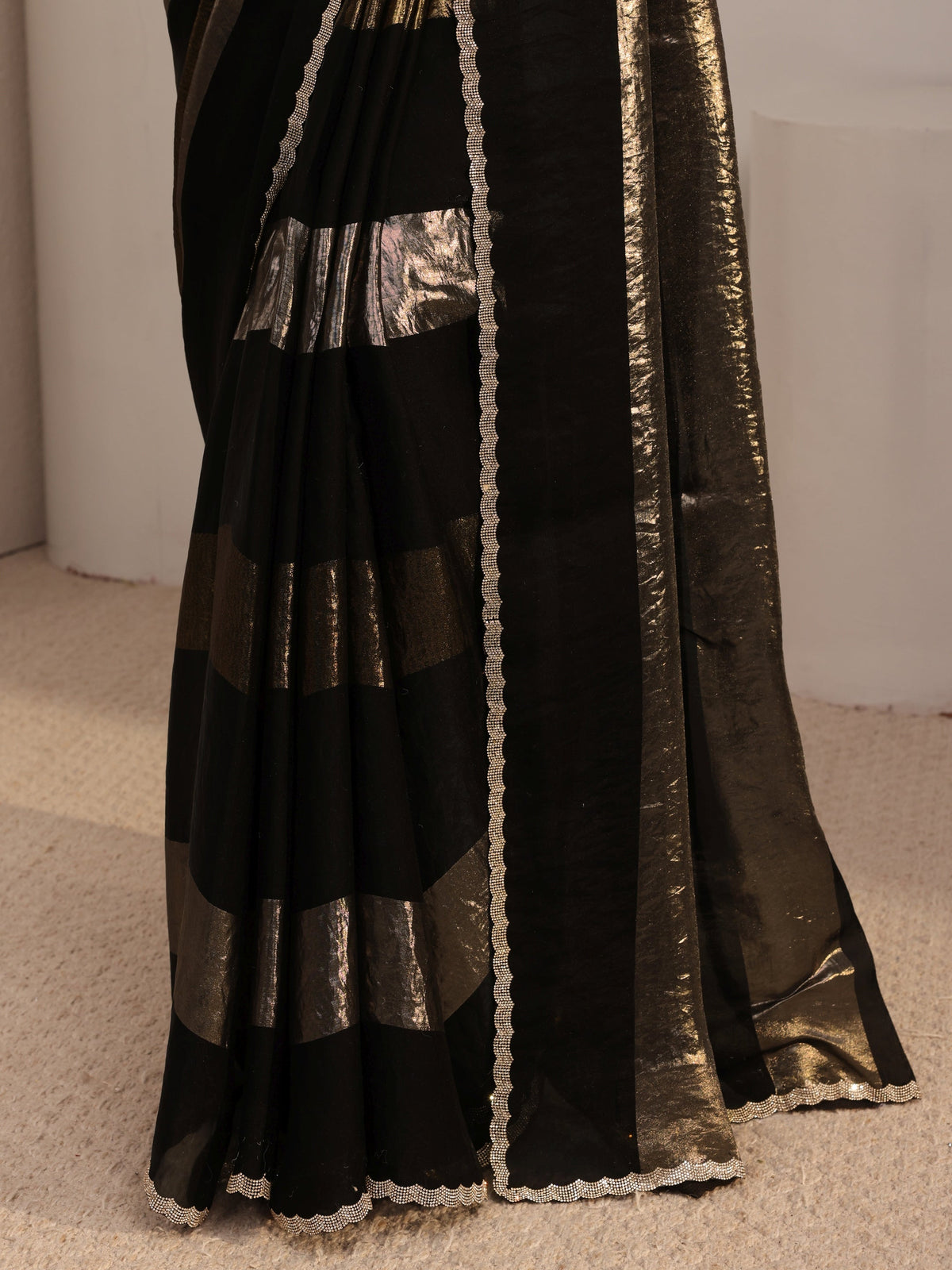 Anouk Black Embellished Tissue Saree With Unstiched Blouse Piece