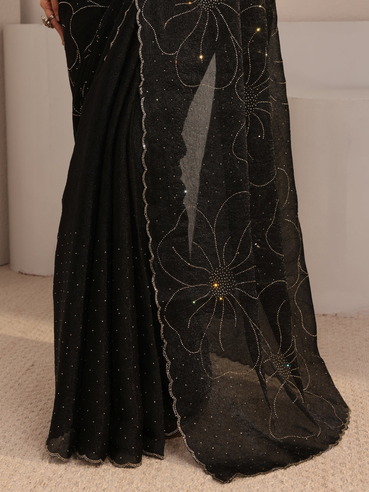 Anouk Black Embellished Tissue Saree With Unstiched Blouse Piece
