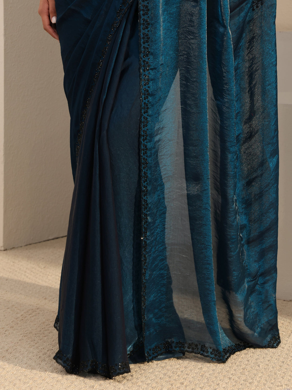 Anouk Blue Embellished Tissue Saree With Unstitched Blouse Piece