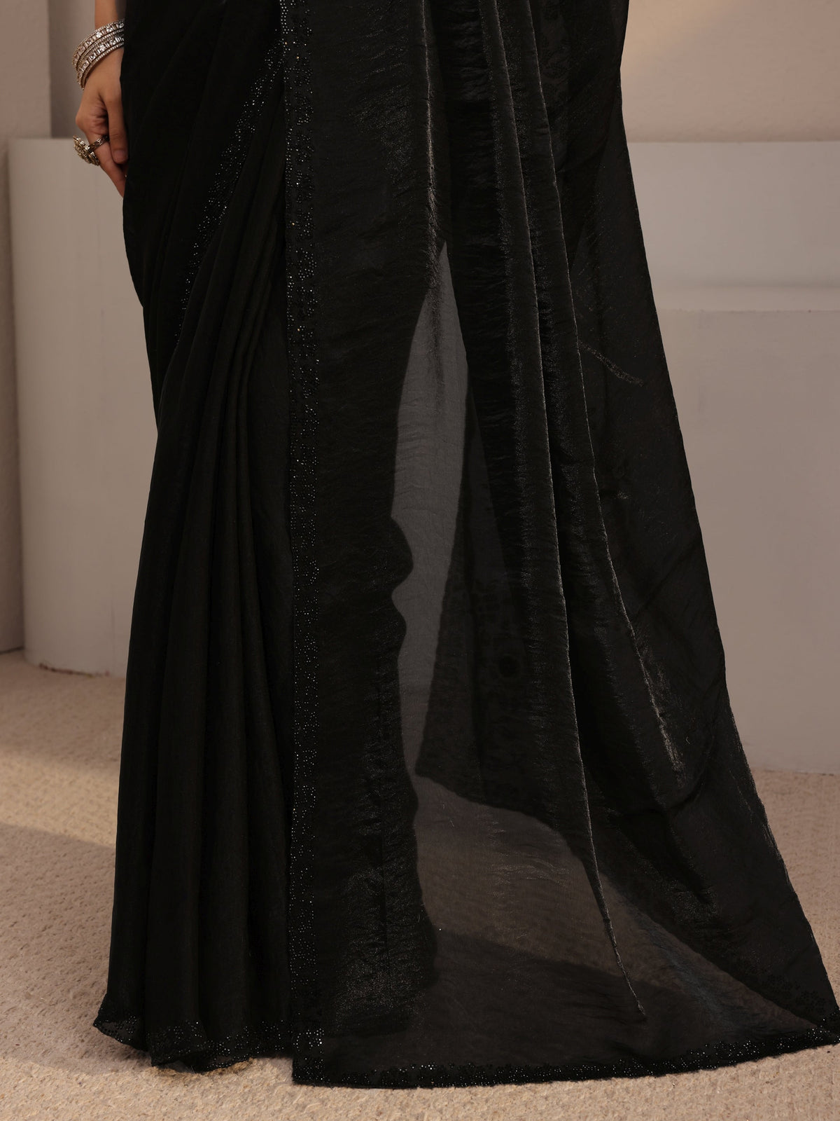 Anouk Black Embellished Tissue Saree With Unstiched Blouse Piece