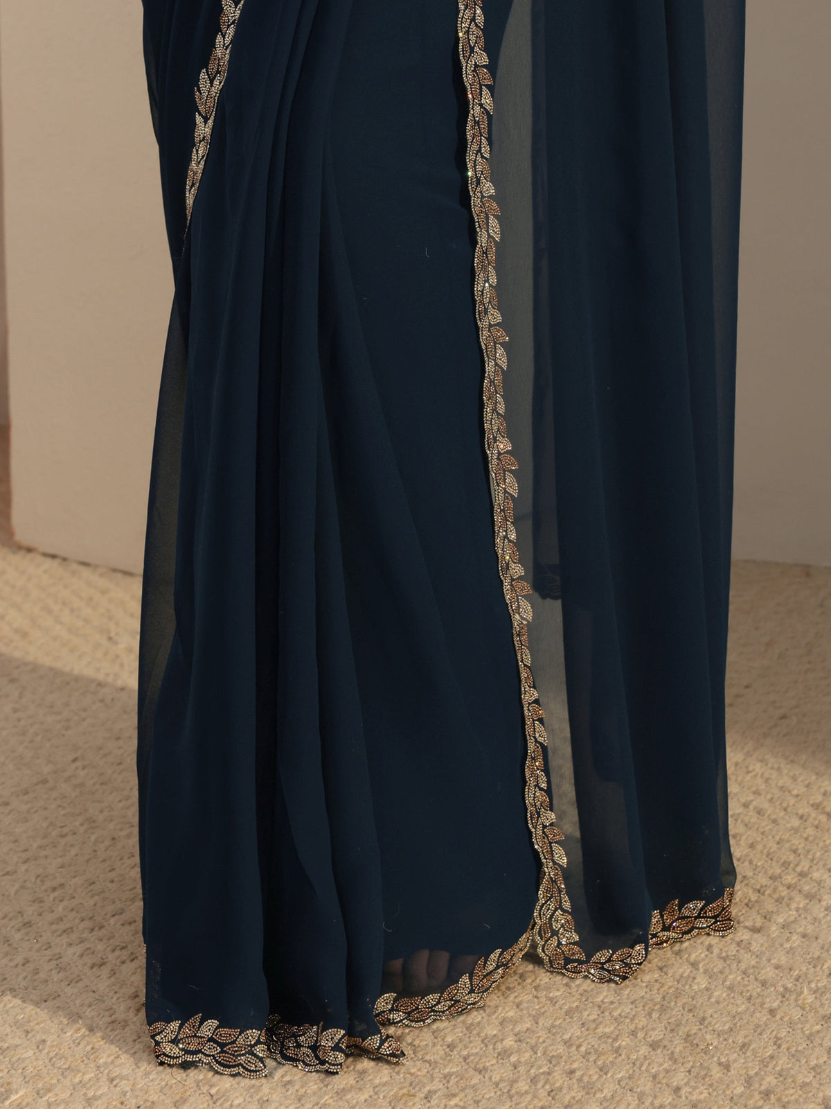 Anouk Blue Embellished Georgette Saree With Unstiched Blouse Piece