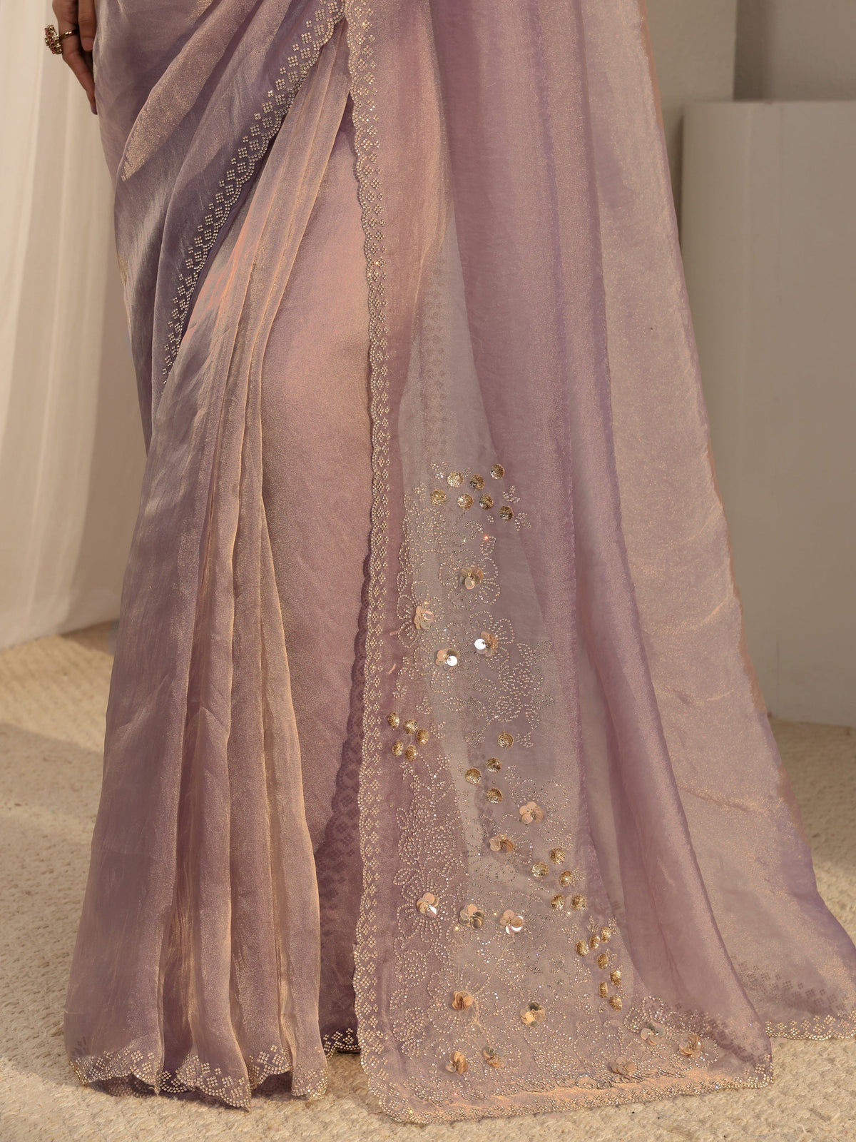 Anouk Lavender Embellished Organza Saree With Unstiched Blouse Piece